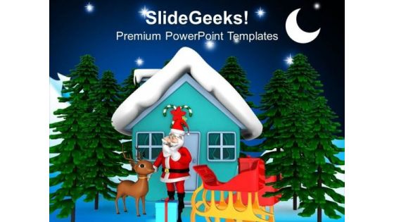 Santa Outside House With 2 Gifts PowerPoint Templates Ppt Backgrounds For Slides 1212