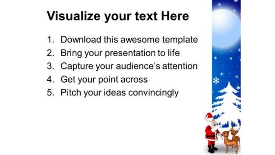 Santa With 2 Reindeer Snowfall PowerPoint Templates Ppt Backgrounds For Slides 1212