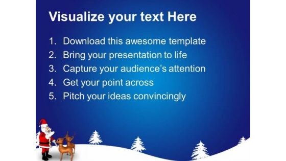 Santa With 2 Reindeer Snowfall PowerPoint Templates Ppt Backgrounds For Slides 1212