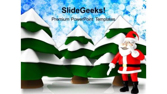 Santa With Snow Pine Tree Holidays PowerPoint Templates Ppt Backgrounds For Slides 1212