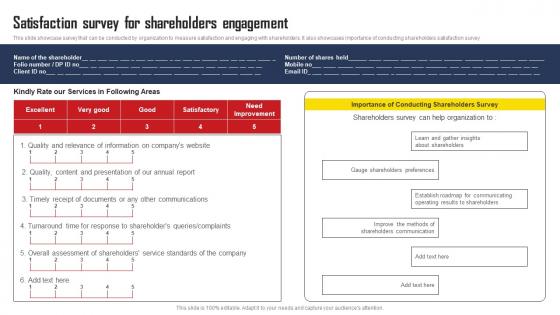 Satisfaction Survey For Shareholders Engagement Comprehensive Strategic Plan Designs Pdf