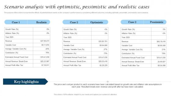 Scenario Analysis With Optimistic Pessimistic Cosmetic Industry Business Portrait Pdf