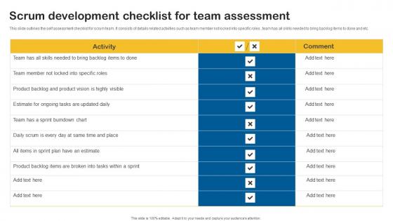 Scrum Development Checklist For Team Assessment Mockup Pdf