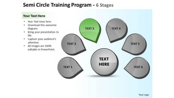 Semicircle Training Program 6 Stages Circular Process Diagram PowerPoint Slides