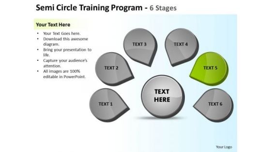 Semicircle Training Program 6 Stages Cycle Spoke Network PowerPoint Slides