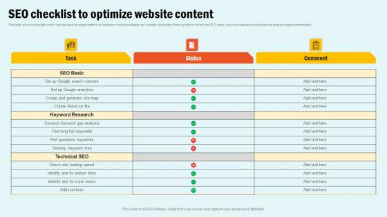 SEO Checklist To Optimize Enhancing Website Performance With Search Engine Content Download Pdf