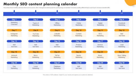 SEO Strategy To Improve ROI Monthly SEO Content Planning Calendar Strategy SS V SEO Strategy To Improve ROI Monthly SEO Content Planning Calendar Strategy SS V