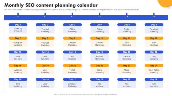 SEO Strategy To Improve ROI Monthly SEO Content Planning Calendar Strategy SS V