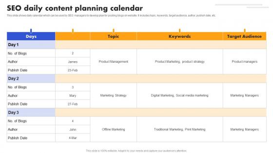 SEO Strategy To Improve ROI SEO Daily Content Planning Calendar Strategy SS V