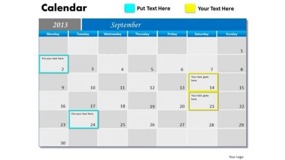 September 2013 Calendar PowerPoint Slides Ppt Templates