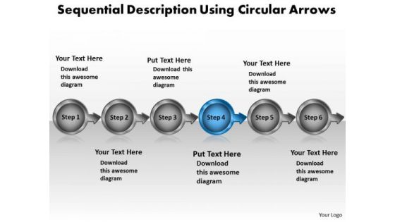 Sequential Description Using Circular Arrows Flowchart Slides PowerPoint