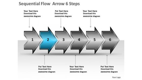 Sequential Flow Arrow 6 Steps Business Process Charts PowerPoint Templates
