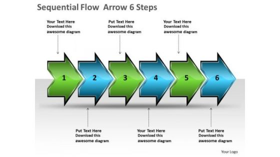 Sequential Flow Arrow 6 Steps Production Charts PowerPoint Templates