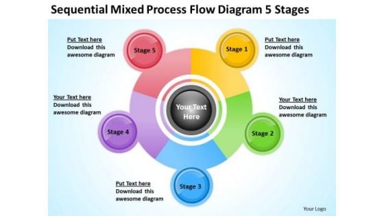 Sequential Mixed Process Flow Diagram 5 Stages Ppt Basic Business Plan PowerPoint Slides