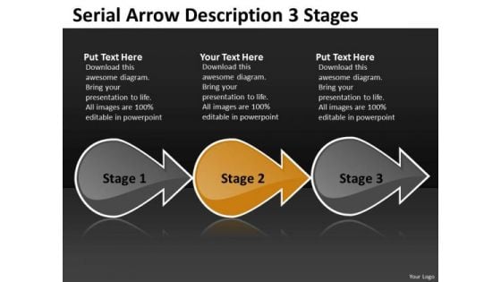 Serial Arrow Description 3 Stages Free Network Mapping PowerPoint Slides