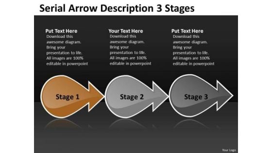 Serial Arrow Description 3 Stages New Product Flow Chart PowerPoint Templates