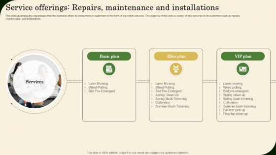 Service Offerings Repairs Maintenance And Installations Landscaping Business Plan Ppt Sample BP SS V