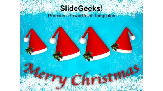 Set Of Red Santa Hats Celebrating Christmas PowerPoint Templates Ppt Backgrounds For Slides 1112