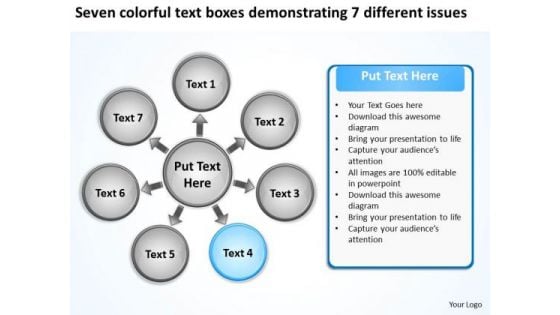 Seven Colorful Text Boxes Demonstrating 7 Different Issues Cycle Gear Network PowerPoint Slides