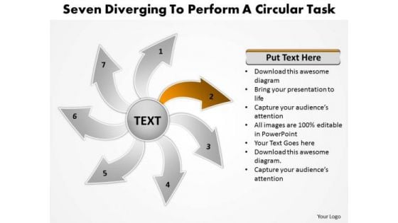 Seven Diverging Steps To Perform A Circular Task Arrow Cycle Diagram PowerPoint Templates