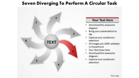 Seven Diverging Steps To Perform A Circular Task Cycle Diagram PowerPoint Template