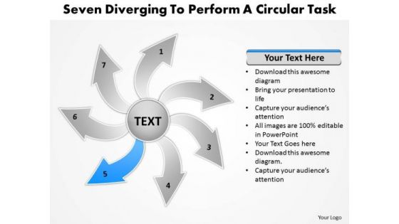 Seven Diverging Steps To Perform A Circular Task Flow Chart PowerPoint Slide