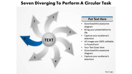 Seven Diverging Steps To Perform A Circular Task Flow Chart PowerPoint Slides