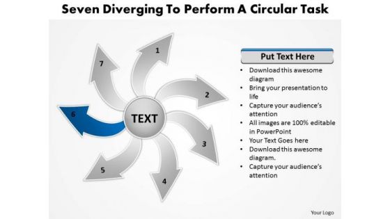 Seven Diverging Steps To Perform A Circular Task Flow Chart PowerPoint Slides