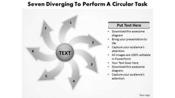 Seven Diverging Steps To Perform A Circular Task Motion Chart PowerPoint Slides