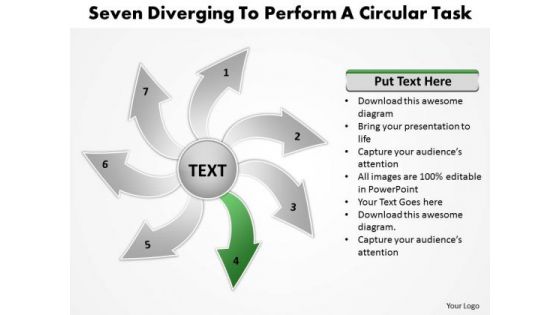 Seven Diverging Steps To Perform Circular Task Flow Chart PowerPoint Slides