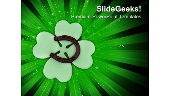 Shamrock And Horseshoe Happy St Patricks Day PowerPoint Templates Ppt Backgrounds For Slides 0313