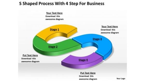 Shaped Process With 4 Step For Business Small Plan Example PowerPoint Slides