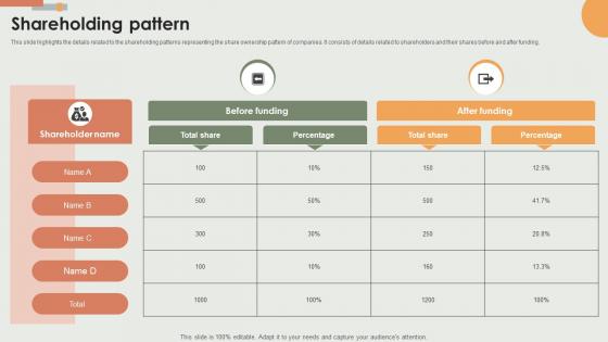 Shareholding Pattern E Commerce Solutions Offering Company Fundraising Pitch Deck