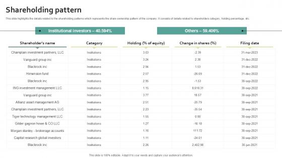 Shareholding Pattern Work Management Software Development Organization PPT Slide