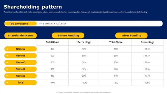 Shareholding Pattern Workers Injury Prevention Company Fundraising Pitch Deck Designs Pdf