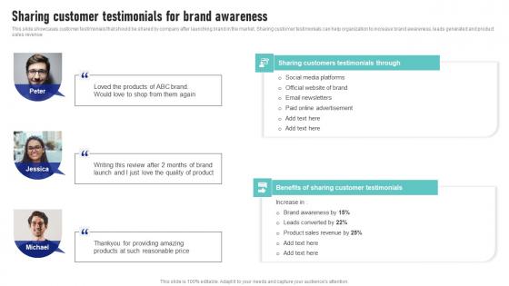 Sharing Customer Testimonials For Brand Awareness Launching New Product Brand Information Pdf