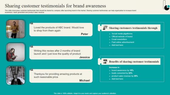 Sharing Customer Testimonials For Brand Awareness Strategic Marketing Plan Professional PDF