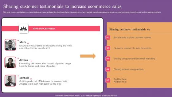 Sharing Customer Testimonials Website Optimization To Improve Product Sale Topics Pdf