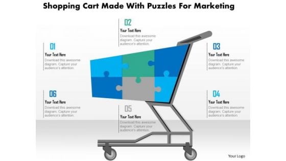 Shopping Cart Made With Puzzles For Marketing Presentation Template