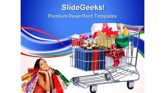 Shopping Cart With Presents Sales PowerPoint Templates And PowerPoint Backgrounds 0711
