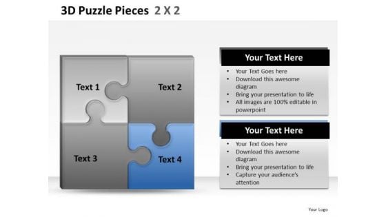 Show Synergies With 3d Puzzle Pieces 2x2 PowerPoint Slides And Ppt Diagram Templates