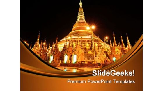 Shwedagon Pagoda At Night Religion PowerPoint Themes And PowerPoint Slides 0411