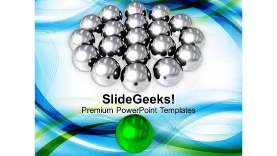 Silver Balls With Green Leader Symbol PowerPoint Templates Ppt Backgrounds For Slides 0113