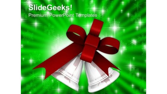 Silver Bells And Maroon Bow PowerPoint Templates Ppt Backgrounds For Slides 1212