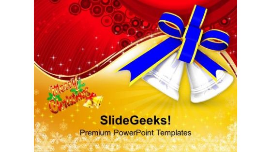 Silver Bells With Blue Bow Christmas PowerPoint Templates Ppt Backgrounds For Slides 1212
