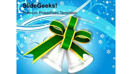 Silver Bells With Green Bow PowerPoint Templates Ppt Backgrounds For Slides 1212