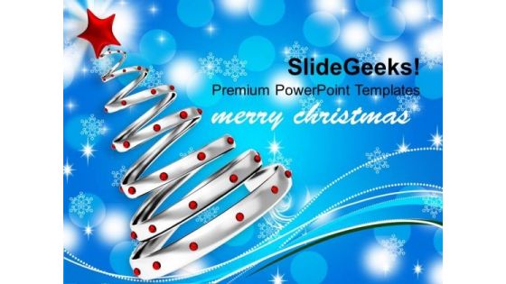 Silver Christmas Tree With Red Balls Festival PowerPoint Templates Ppt Backgrounds For Slides 1112