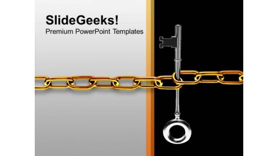 Silver Key Tied With Chain Illustrates Security PowerPoint Templates Ppt Backgrounds For Slides 1112