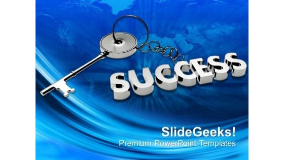 Silver Key With Success On Chain Business PowerPoint Templates Ppt Backgrounds For Slides 0113