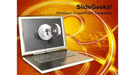 Silver Laptop With Lock Key Security PowerPoint Templates Ppt Backgrounds For Slides 0113